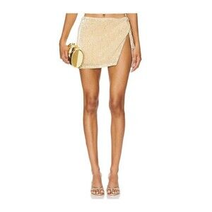 Lovers and Friends Selma Mini Skirt  XS Gold Sequin Wrap Party Glam Disco NWOT